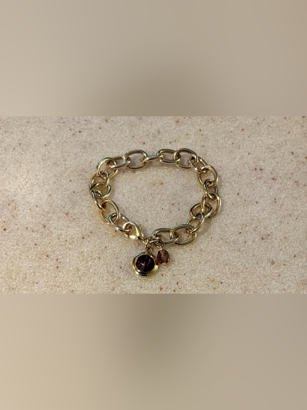 Gold-Tone Link Bracelet with Deep  Purple Charm 6  and 1/2 inch